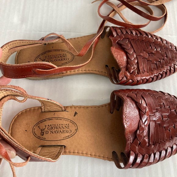Giovanni D’ Navarro Leather Haurache Sandals Ankle Wrap Artisan Womens Size 8.5 - Picture 3 of 5